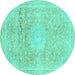 Round Machine Washable Abstract Turquoise Modern Area Rugs, wshabs2152turq