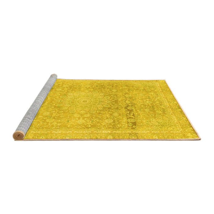 Sideview of Machine Washable Abstract Yellow Modern Rug, wshabs2152yw