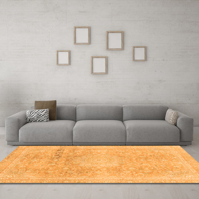 Machine Washable Abstract Orange Modern Area Rugs in a Living Room, wshabs2152org