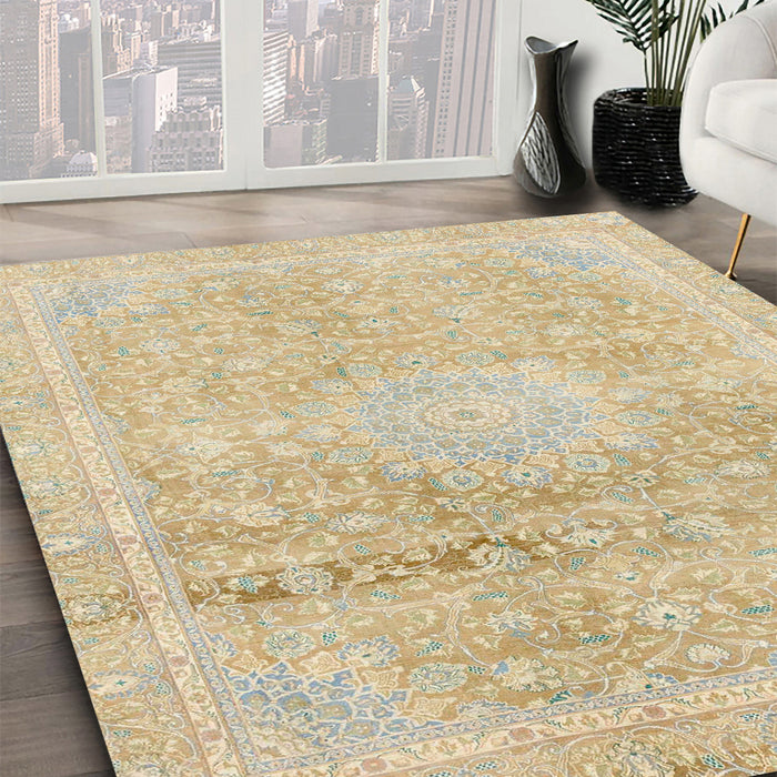 Machine Washable Abstract Metallic Gold Rug in a Family Room, wshabs2152