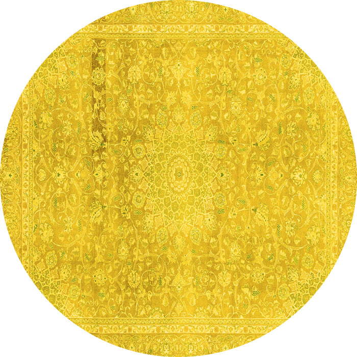 Round Machine Washable Abstract Yellow Modern Rug, wshabs2152yw
