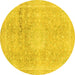 Round Machine Washable Abstract Yellow Modern Rug, wshabs2152yw