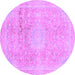 Round Machine Washable Abstract Purple Modern Area Rugs, wshabs2152pur