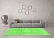 Machine Washable Abstract Green Modern Area Rugs in a Living Room,, wshabs2152grn