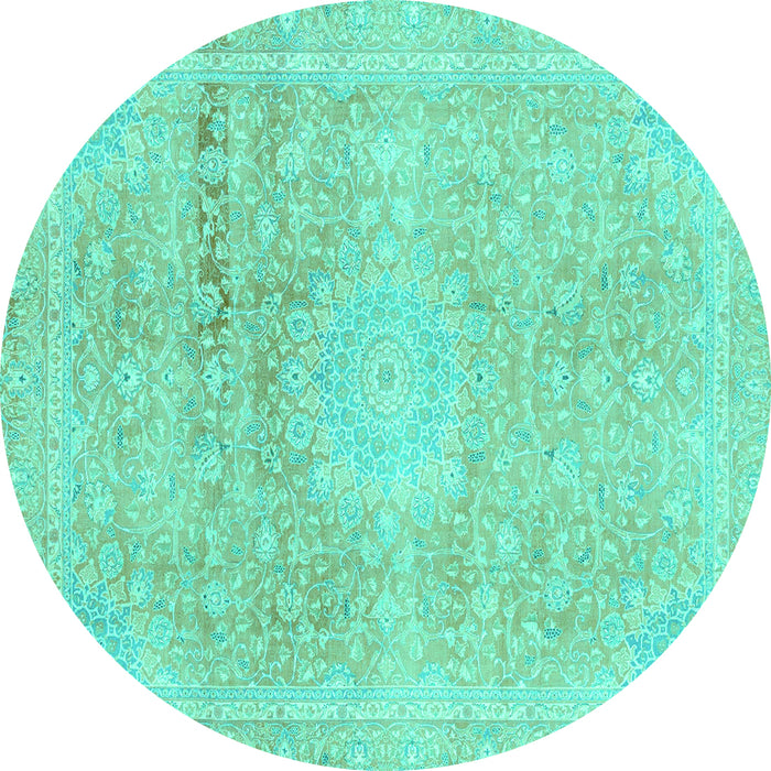 Round Abstract Turquoise Modern Rug, abs2152turq