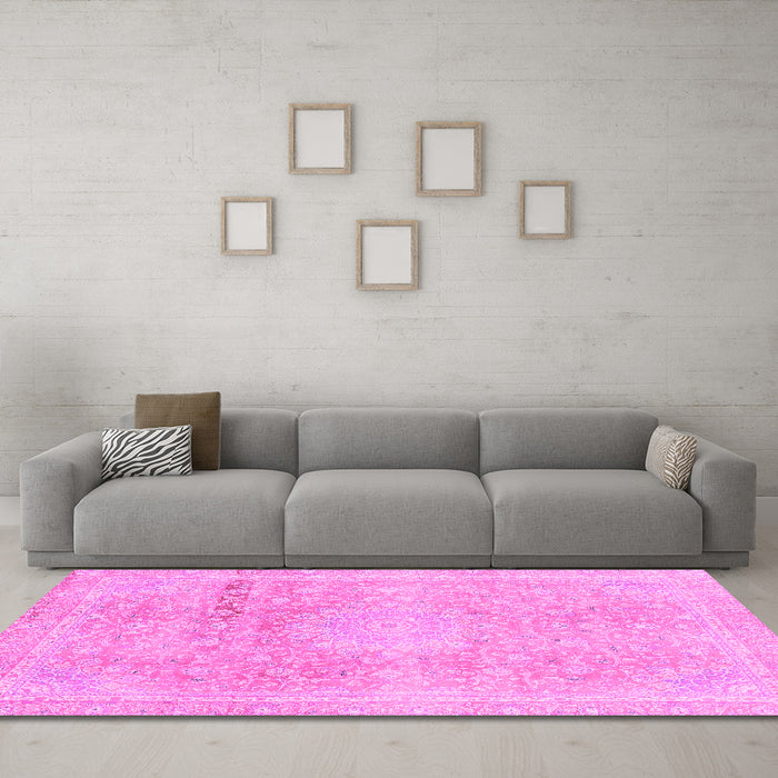 Machine Washable Abstract Pink Modern Rug in a Living Room, wshabs2152pnk