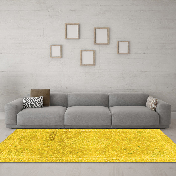 Machine Washable Abstract Yellow Modern Rug in a Living Room, wshabs2152yw
