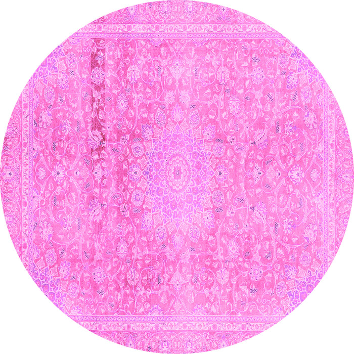 Round Machine Washable Abstract Pink Modern Rug, wshabs2152pnk
