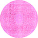 Round Machine Washable Abstract Pink Modern Rug, wshabs2152pnk