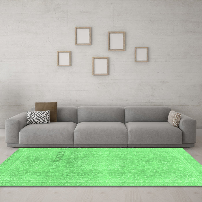 Machine Washable Abstract Emerald Green Modern Area Rugs in a Living Room,, wshabs2152emgrn