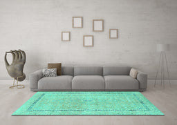 Machine Washable Abstract Turquoise Modern Area Rugs in a Living Room,, wshabs2153turq