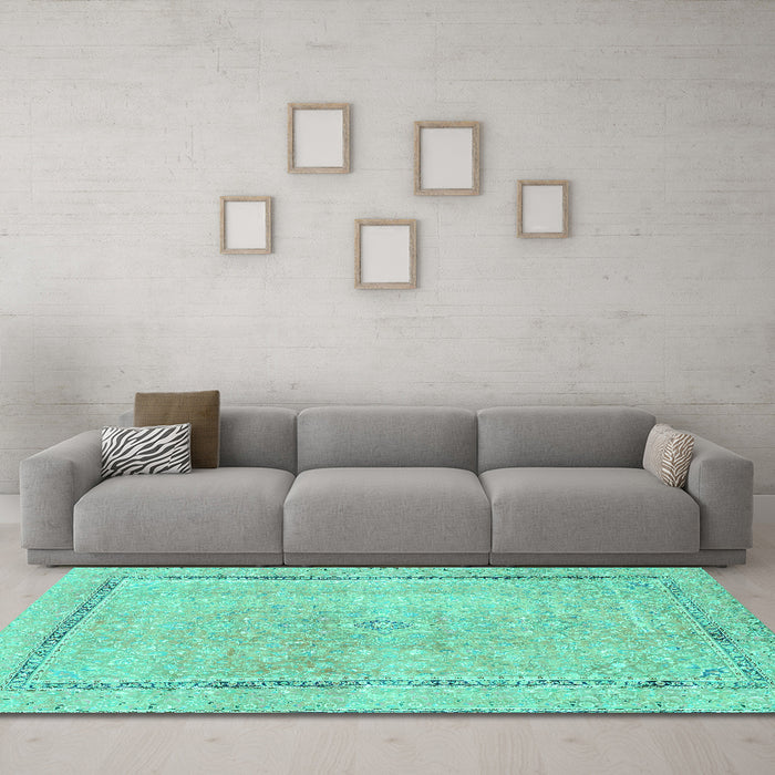 Machine Washable Abstract Turquoise Modern Area Rugs in a Living Room,, wshabs2153turq
