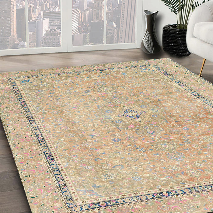 Machine Washable Abstract Camel Brown Rug in a Family Room, wshabs2153