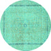 Round Abstract Turquoise Modern Rug, abs2153turq