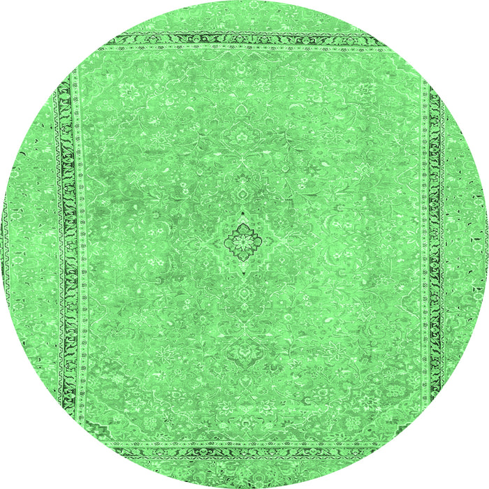 Round Machine Washable Abstract Emerald Green Modern Area Rugs, wshabs2153emgrn