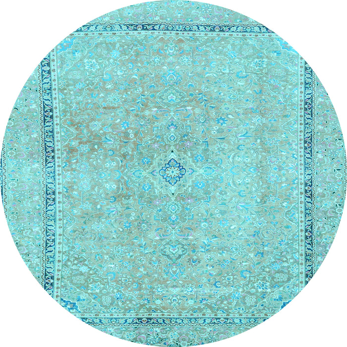 Round Abstract Light Blue Modern Rug, abs2153lblu
