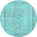 Round Abstract Light Blue Modern Rug, abs2153lblu