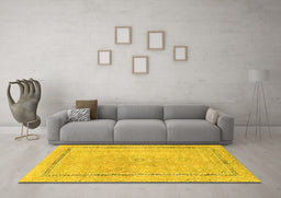 Machine Washable Abstract Yellow Modern Rug in a Living Room, wshabs2153yw