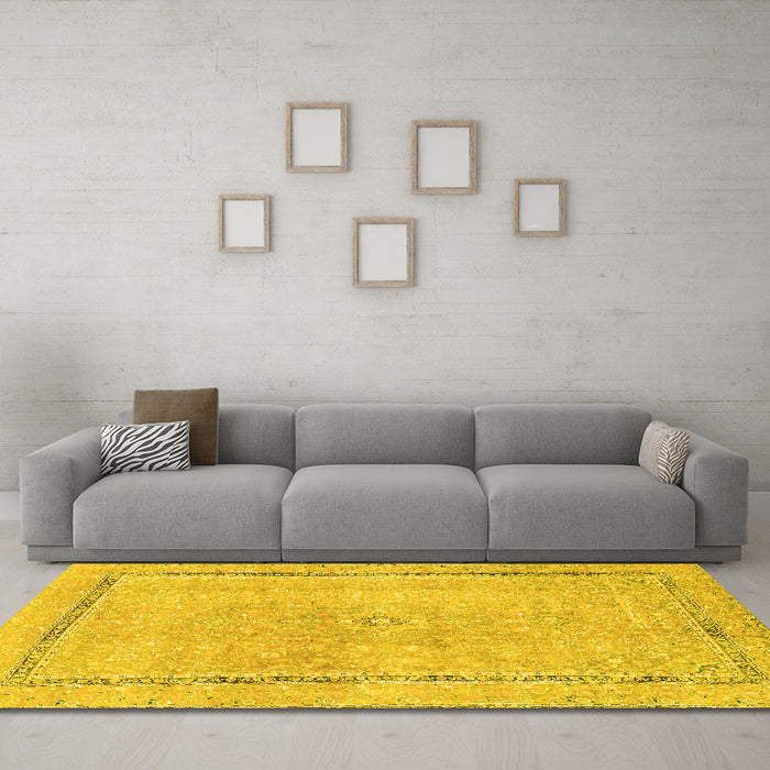 Machine Washable Abstract Yellow Modern Rug in a Living Room, wshabs2153yw