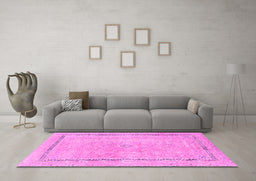 Machine Washable Abstract Pink Modern Rug in a Living Room, wshabs2153pnk