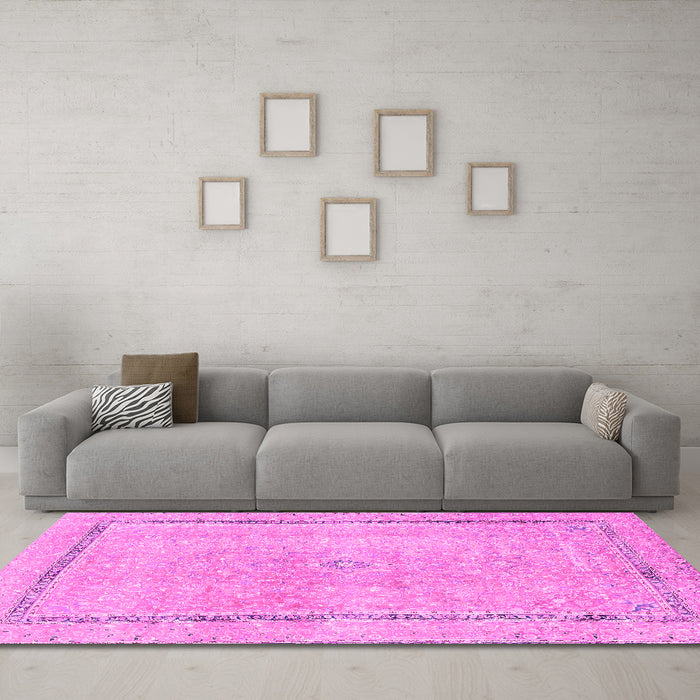 Machine Washable Abstract Pink Modern Rug in a Living Room, wshabs2153pnk