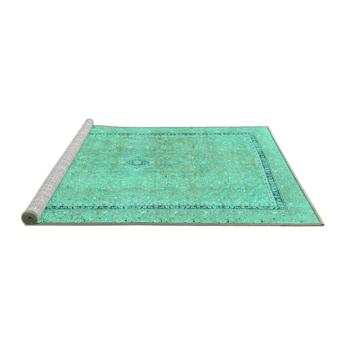 Sideview of Machine Washable Abstract Turquoise Modern Area Rugs, wshabs2153turq