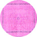 Round Machine Washable Abstract Pink Modern Rug, wshabs2153pnk