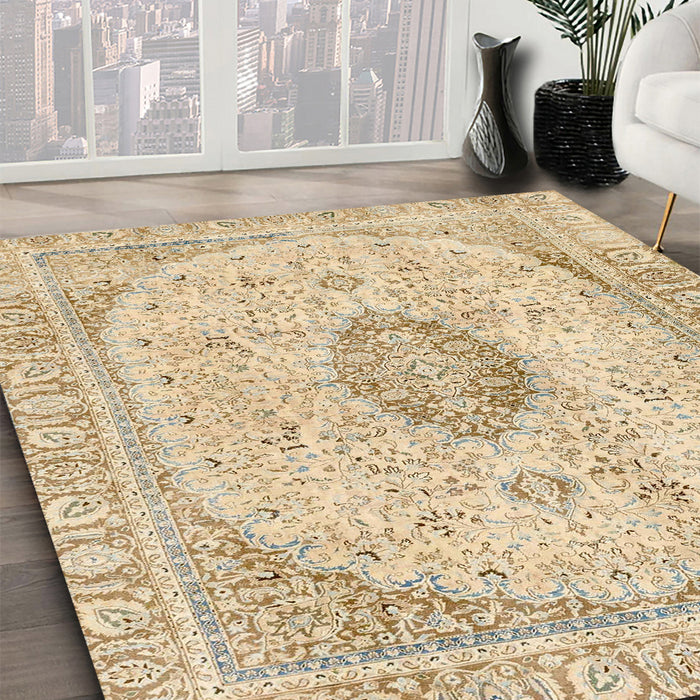 Machine Washable Abstract Brown Gold Rug in a Family Room, wshabs2154