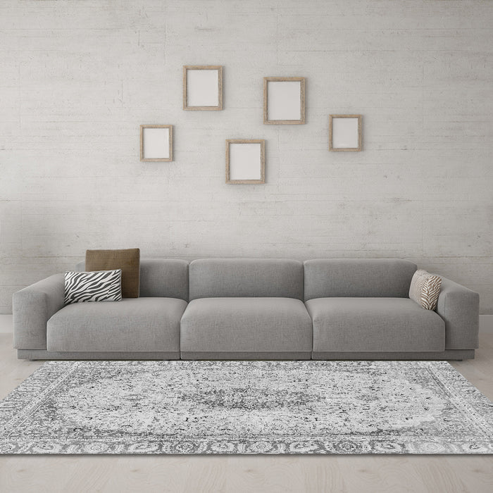Machine Washable Abstract Gray Modern Rug in a Living Room,, wshabs2154gry