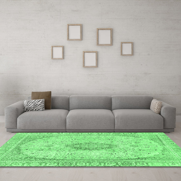 Machine Washable Abstract Emerald Green Modern Area Rugs in a Living Room,, wshabs2154emgrn