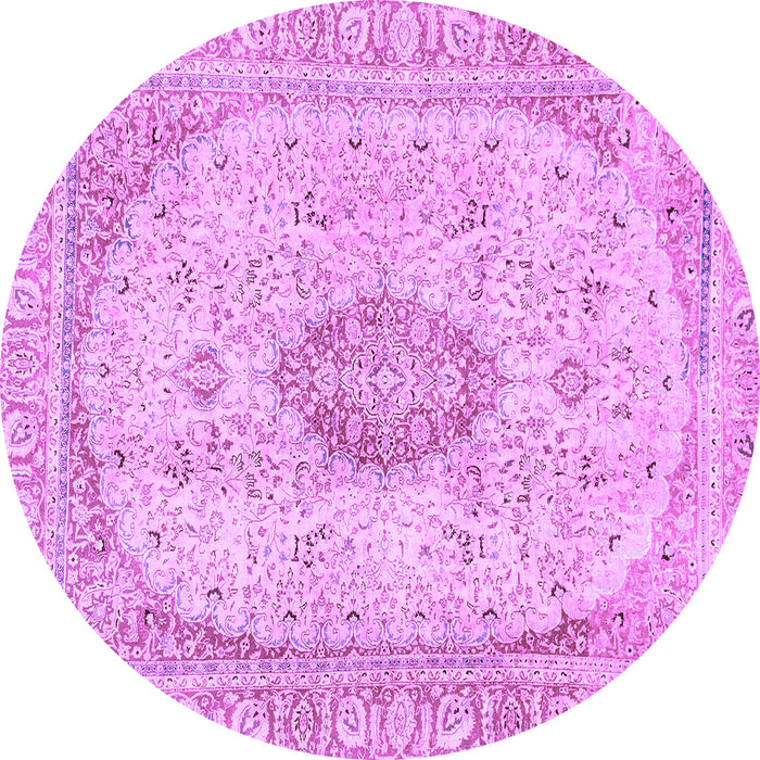 Round Machine Washable Abstract Purple Modern Area Rugs, wshabs2154pur