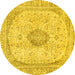 Round Machine Washable Abstract Yellow Modern Rug, wshabs2154yw