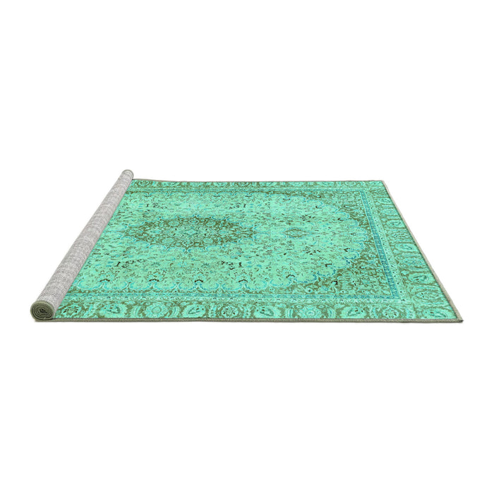 Sideview of Machine Washable Abstract Turquoise Modern Area Rugs, wshabs2154turq