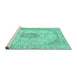 Sideview of Machine Washable Abstract Turquoise Modern Area Rugs, wshabs2154turq