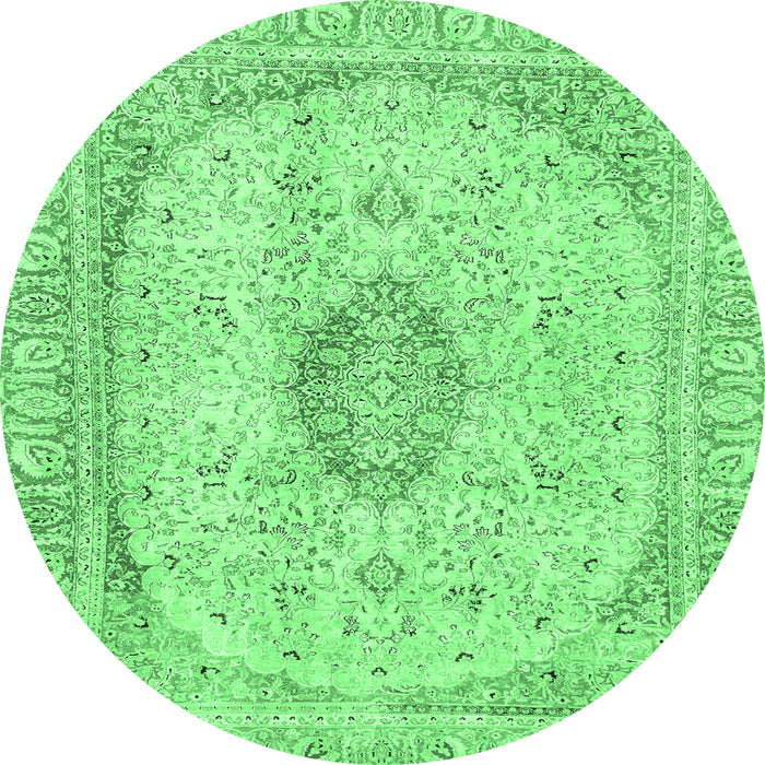 Round Machine Washable Abstract Emerald Green Modern Area Rugs, wshabs2154emgrn