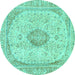 Round Abstract Turquoise Modern Rug, abs2154turq