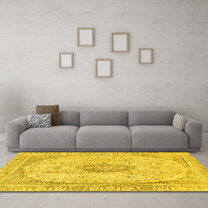 Machine Washable Abstract Yellow Modern Rug in a Living Room, wshabs2154yw
