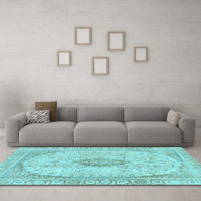 Machine Washable Abstract Light Blue Modern Rug in a Living Room, wshabs2154lblu