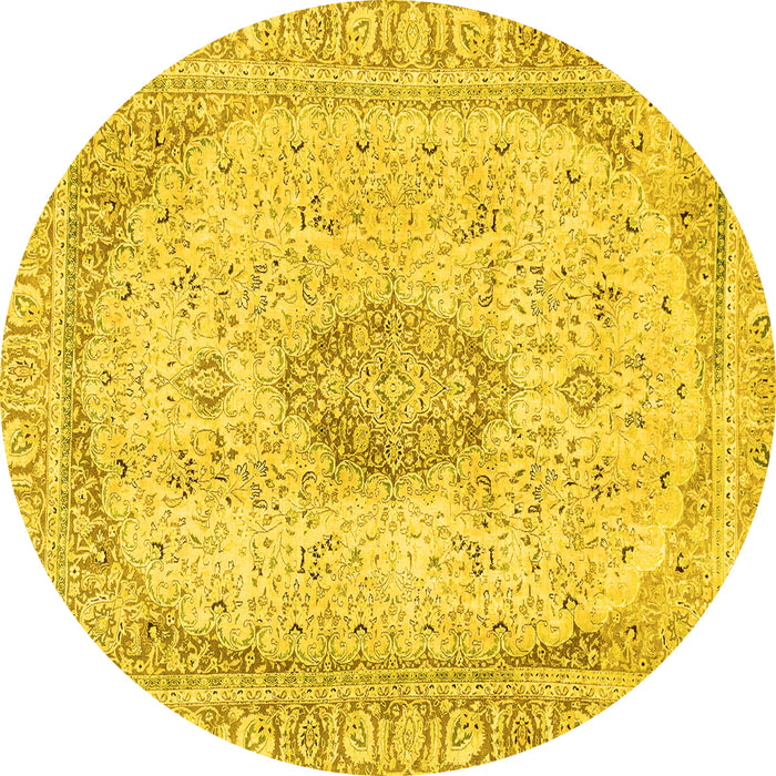 Round Abstract Yellow Modern Rug, abs2154yw