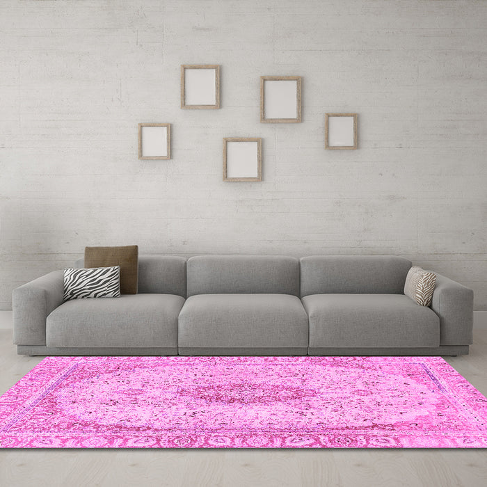Machine Washable Abstract Pink Modern Rug in a Living Room, wshabs2154pnk