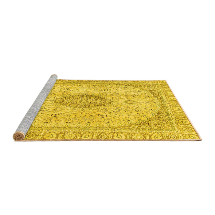 Sideview of Machine Washable Abstract Yellow Modern Rug, wshabs2154yw