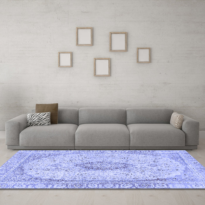 Machine Washable Abstract Blue Modern Rug in a Living Room, wshabs2154blu
