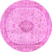 Round Machine Washable Abstract Pink Modern Rug, wshabs2154pnk