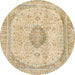 Round Abstract Brown Gold Modern Rug, abs2154