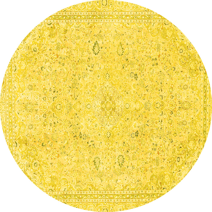 Round Abstract Yellow Modern Rug, abs2155yw