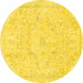 Round Abstract Yellow Modern Rug, abs2155yw