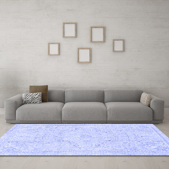Machine Washable Abstract Blue Modern Rug in a Living Room, wshabs2155blu
