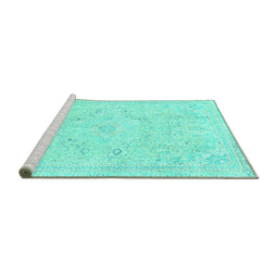 Sideview of Machine Washable Abstract Turquoise Modern Area Rugs, wshabs2155turq