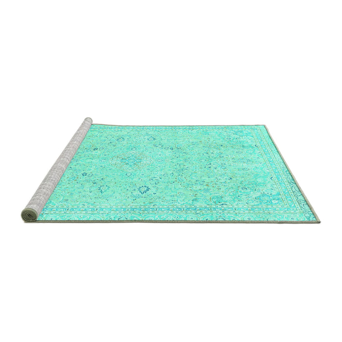 Sideview of Machine Washable Abstract Turquoise Modern Area Rugs, wshabs2155turq
