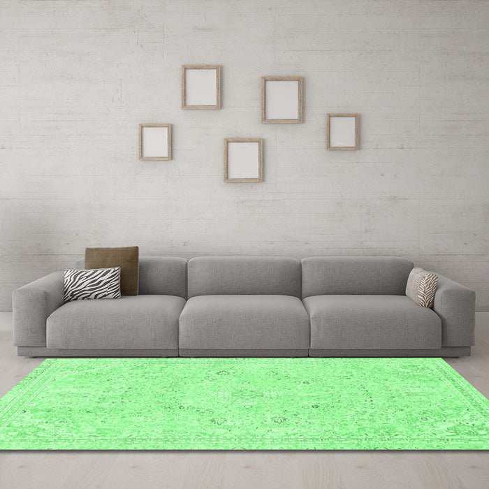 Machine Washable Abstract Emerald Green Modern Area Rugs in a Living Room,, wshabs2155emgrn